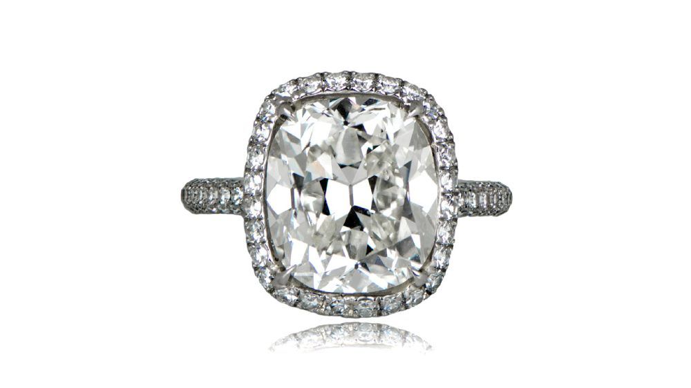 Large Diamond Ring With Diamond Halo And Lined Shank