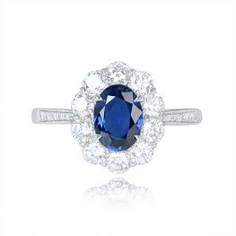 Sapphire and Diamond Cluster Ring Fairmonte Ring Top View