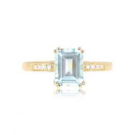 Aquamarine 18k Yellow Gold Ring Sterling Ring 15014 Top View