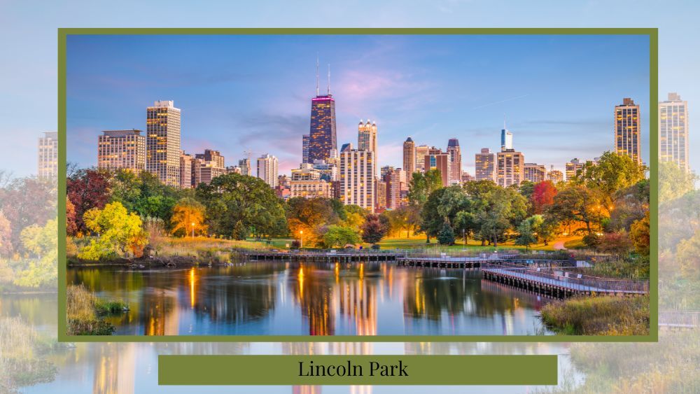 beautiful picture of lincoln park in chicago with the lake facing the city
