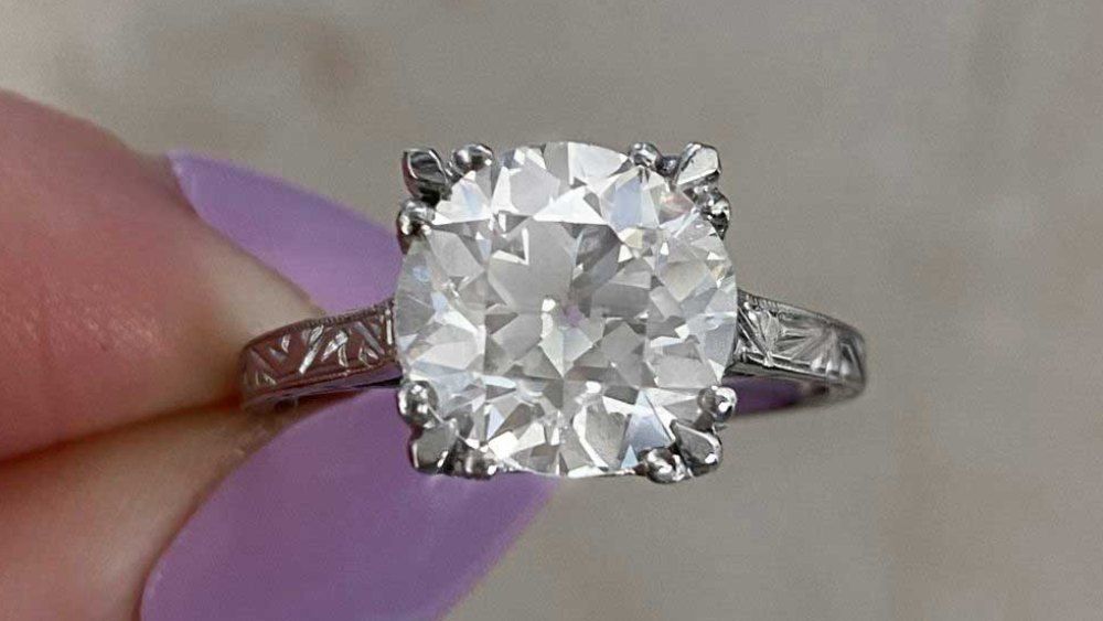 Large Solitaire Diamond Engagement Ring With Engraved Shank